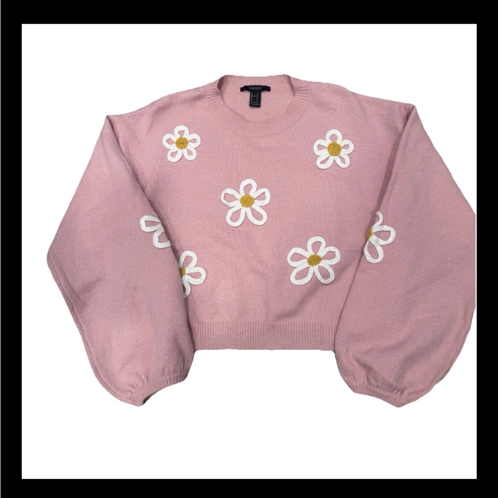 Forever 21 Pink Daisy Flower Oversized Knit Sweater Large Coquette Aesthetic